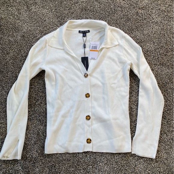 Cable & Gauge Cream Ribbed Cardigan - Picture 1 of 4